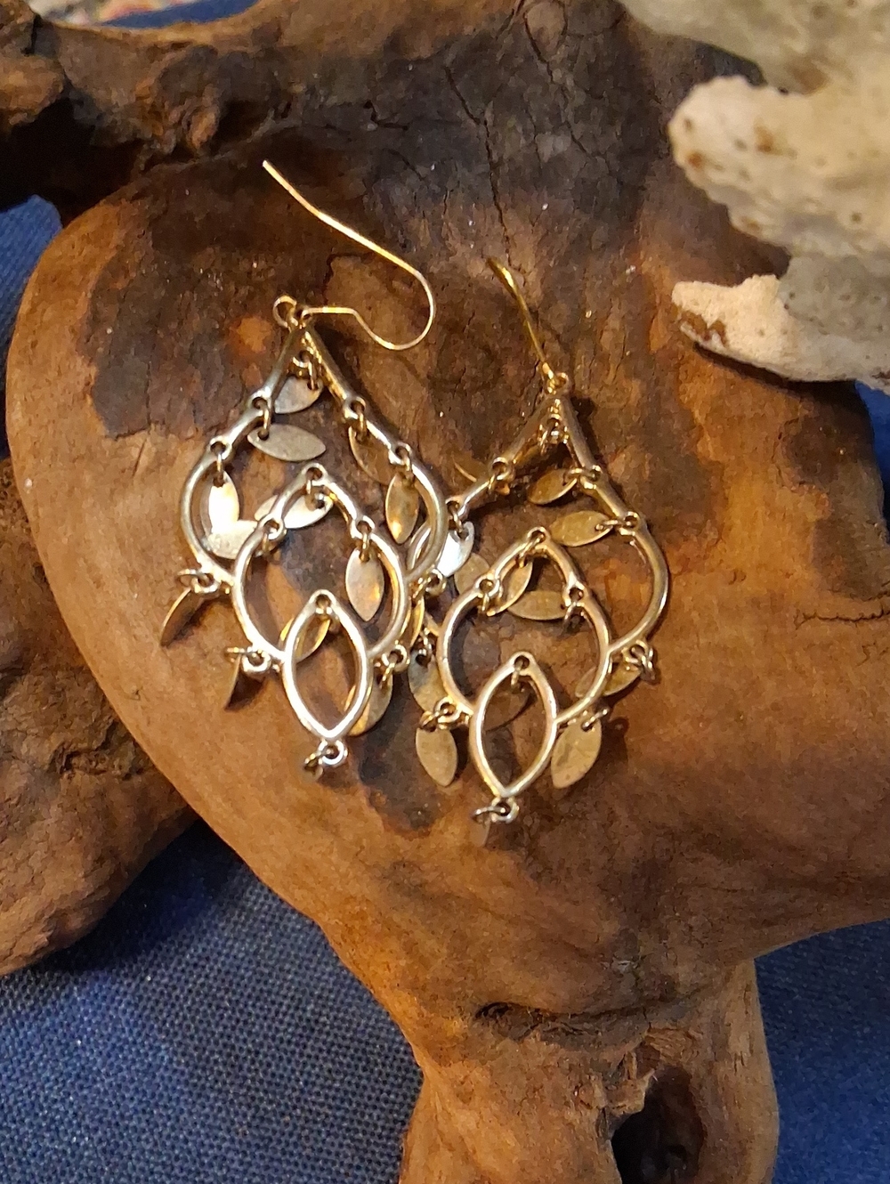 Gold Leaf Motif Chandelier Earrings - Picture 1 of 3